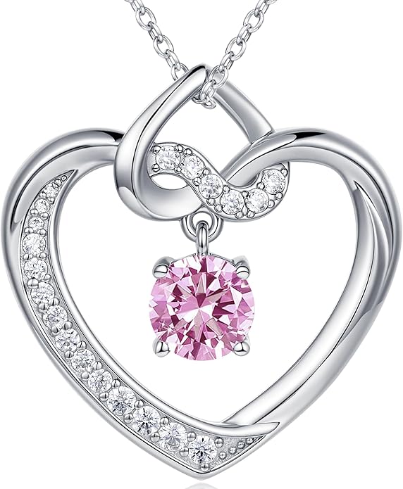 Heart Birthstone Necklaces Gifts for Women Wife, Jewelry for Women Wedding Anniversary Birthday Gifts for Wife Girlfriend Mom Christmas Valentines Gifts S925 Sterling Silver