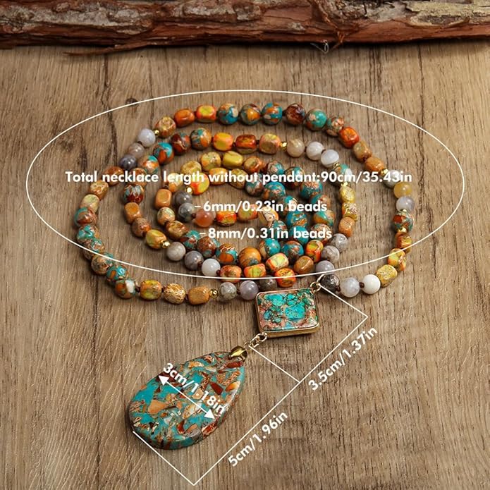 Yomisa Boho Necklaces for Women Men Long,33/34/35 Inch Natural Turquoise Tiger Eye Beaded Stone Pendant Necklaces for Women Trendy,Handmade Bohemian Western Bead Necklace Fashion Charm Jewelry Gift