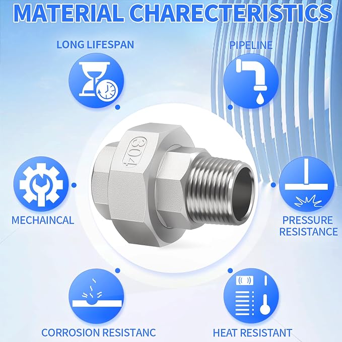 ChillWaves 304 Stainless Steel Cast Pipe Fitting, Union，1" NPT Male x 1" NPT - Image 5
