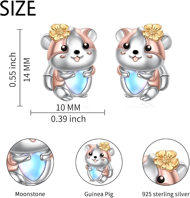 FLYOW 925 Sterling Silver Cute Animal Jewelry Hummingbird/Butterfly/Wolf/Corgi/Cat/Snake/Spider/Bat/Penguin/Bear/Opossum/Frog/Guinea Pig for Women Mother Friend Animal Lovers