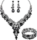 CSY Elegant Crystal Costume Jewelry Sets Flower Bridal Necklace Earrings Stretch Bangle Set for Bride Bridesmaid Wedding Dress Accessories