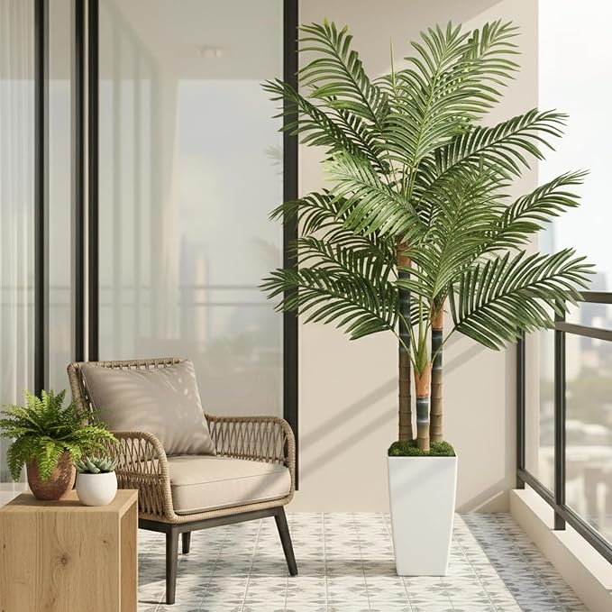 6ft Artificial Palm Tree Indoor Plant，Triple Faux Tropical Areca Floor Plant in - Image 5