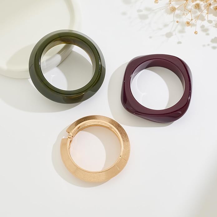 Chunky Resin Bracelet for Women Vintage Tortoiseshell Resin Bangle Bracelets Set Wide Acetate Wristband Acrylic Bracelet Statement Jewelry