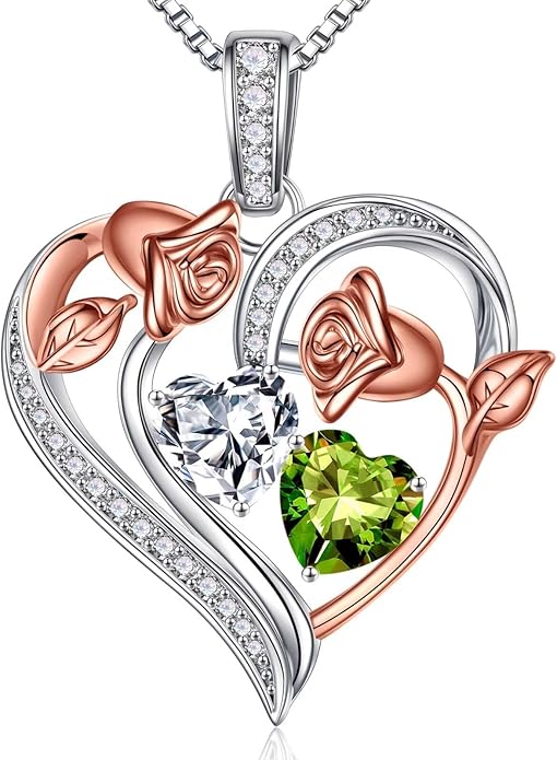 Iefil Valentines Day Gifts for Her - 925 Sterling Silver Rose Heart Necklace, Birthstone Jewelry, Anniversary Birthday Gifts for Wife Girlfriend Mom Daughter
