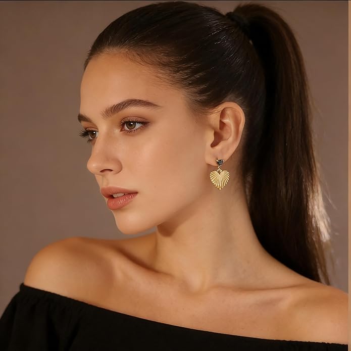 Black/White/Red/Green/Blue/Brown Heart Earrings for Women, Gold Plated Vintage Gold Earrings with Hypoallergenic Posts,Lightweight Black and Gold Dangle Statement Jewelry, Gift for Women—Girlfriend Wife Mom for Wedding, Party, Valentines Day Gifts for Her
