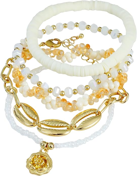 Heishi Beaded Stretch Bracelets for Women Stackable Polymer Clay Beads Bracelets Friendship Boho Summer Beach Bracelet Jewelry Set