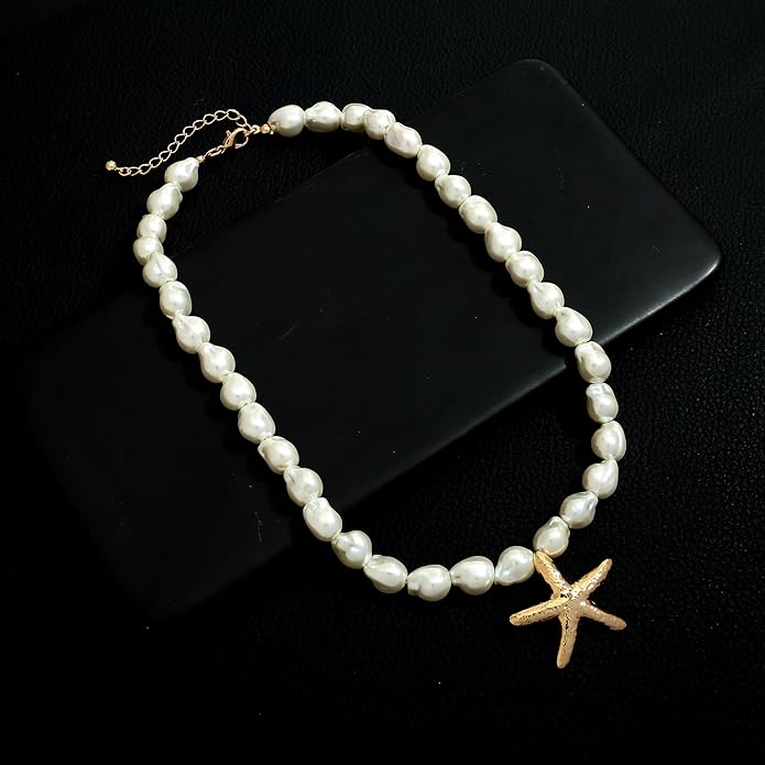 WOWORAMA Gold Necklace for Women Boho Spiral Conch Shell Necklace Starfish Necklace Vintage Ocean Sea Shell Choker Pendant Necklace Adjustable Summer Beach Jewelry