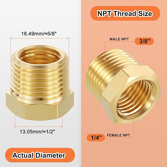 4 Pack Male to FeMale Adapter, 3/8" NTP Male x 1/4" NTP Female Threaded Brass - Image 2