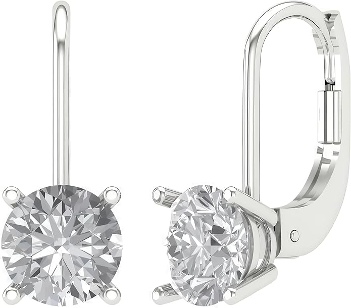 14K White Gold Moissanite Earrings Men & Women, Solid Gold Simulated Diamond and Lab Diamonds Studs for Men & Women, 1ct - 2ct Round, Princess, Heart, Halo Cut, Dangle, Lever or Screw Back Earrings, VVS1, D Color, Pink or Blue - Luxury Gift Box