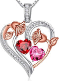 Iefil Valentines Day Gifts for Her - 925 Sterling Silver Rose Heart Necklace, Birthstone Jewelry, Anniversary Birthday Gifts for Wife Girlfriend Mom Daughter