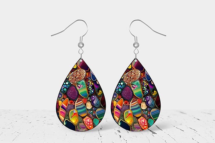 Teardrop Wood Earrings Light Weight Printed Image Dangle Jewelry, Fun and Funky