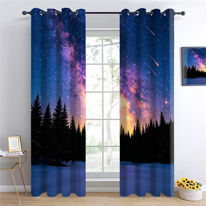 Forest Curtains for Bedroom Living Room Decor, Milky Way Meteor Shower Blackout - Image 3