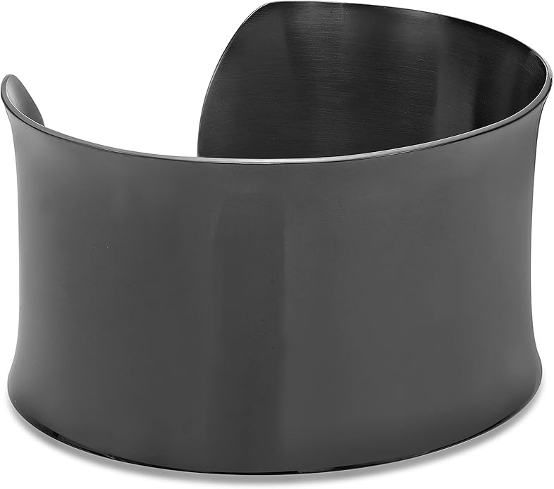 Lavari Jewelers 7 Inches Long Wide Open Cuff Bangle Bracelet for Women I 2.5 Inches in Diameter and 1.5 Inches in Height I Ion Plated Stainless Steel or Satin Finish Bangle for Her I Wide Bracelet