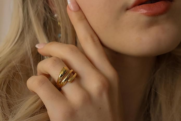 Elegant 18K Gold Plated Stainless Steel Ring – Fine Metal-Plated Jewelry with Durable, Scratch-Resistant Design for Daily Wear & Special Occasions