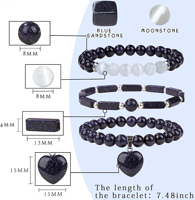 Healing Crystal Beaded Bracelets for Women,Natural Amethyst Gemstones Bracelet,Anxiety Stress Relief Heart Charm Bracelet Handmade purple Jewelry Gifts for Women