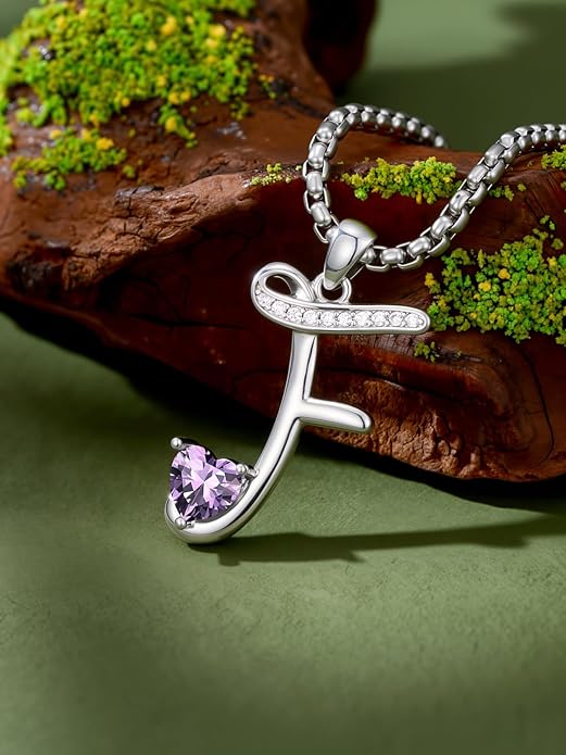 Valentines Day Gifts for Women Alphabet A to Z Initial Birthstone Pendant Necklaces for Women - 18k White Gold Plated Personalized Name Jewelry Valentine Mothers Day Birthday Gifts for Women Her Girlfriend