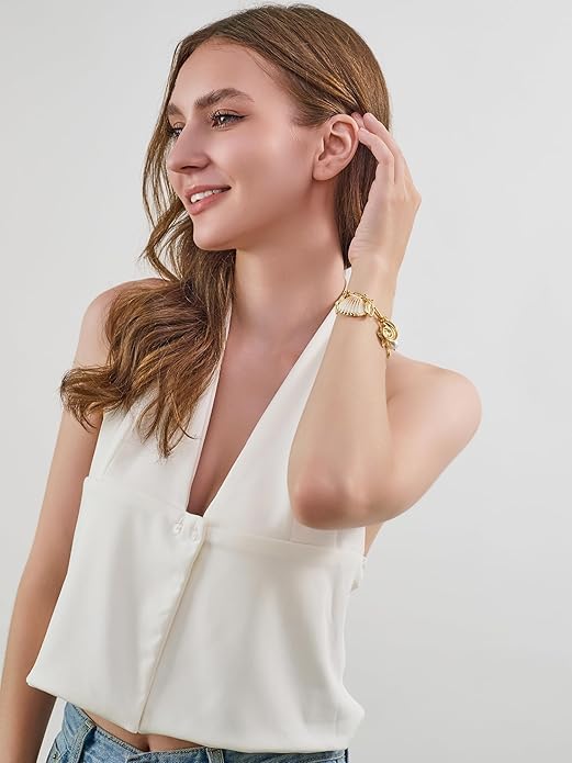 Gold Charm Bracelet for Women Boho Adjustable Shell Starfish Bracelet Summer Beach Ocean Statement Bracelets