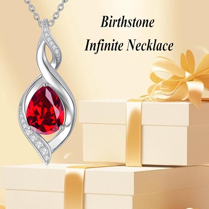 Birthstone Necklace for Women 925 Sterling Silver Infinity Love Jewelry Valentines Day Birthday Gifts for Her Mom Wife Girlfriend