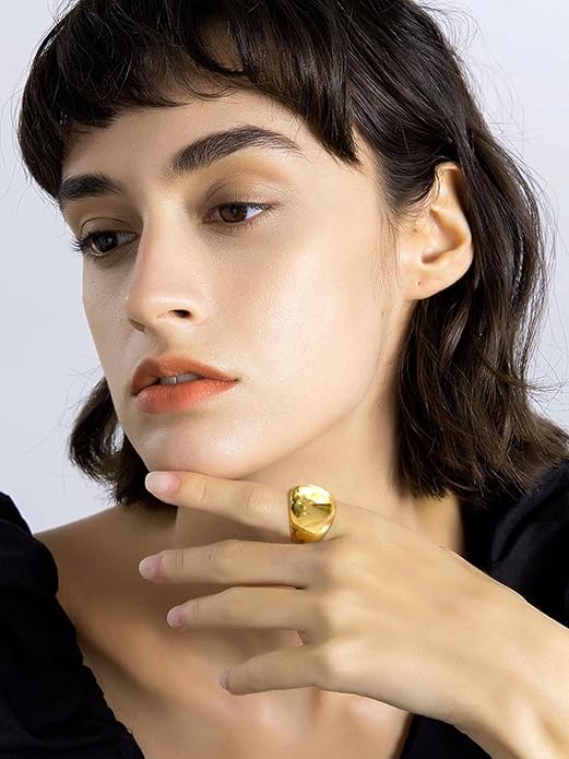 GOLDCHIC JEWELRY Chunky Dome Ring for Women, Stainless Steel Bold Stacking Croissant Statement Ring For Men (Size 7-12, Custom)