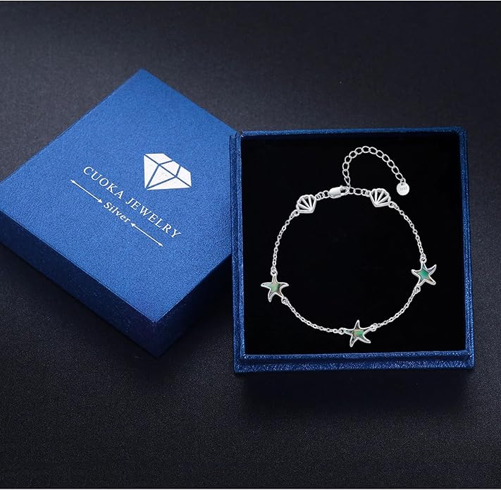 Cuoka Abalone Starfish Bracelet for Women S925 Silver Plated Adjustable Shell Sea Beach Ocean Bracelet Summer Beach Jewelry