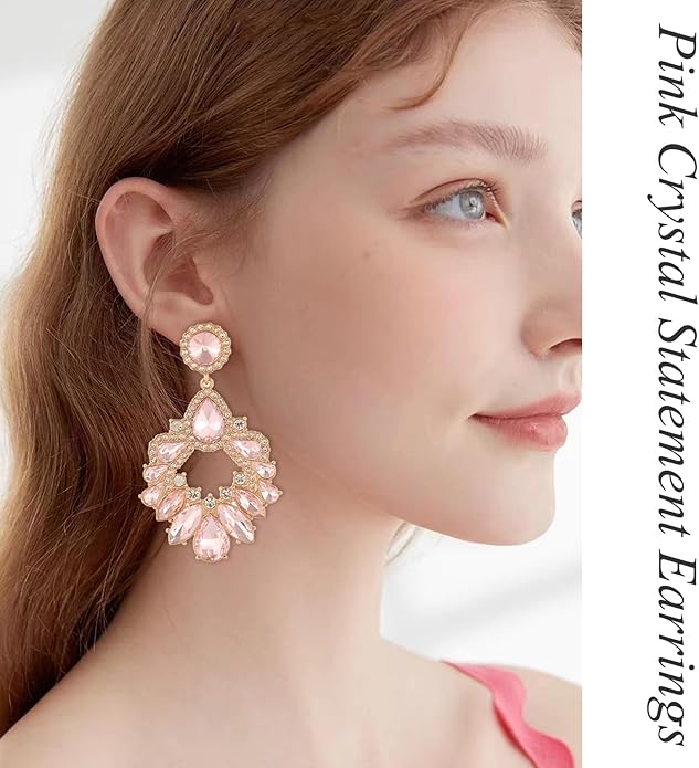 Fashion Rhinestone Statement Drop Dangle Earrings Large Colorful Crystal Chandelier Earrings for Women Bridal Wedding Party Prom