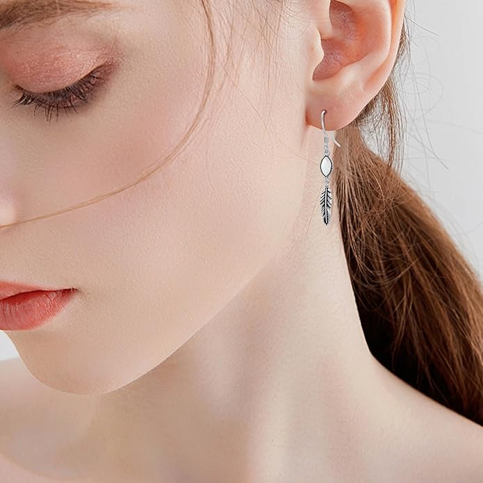 Feather Earrings for Women 925 Sterling Silver Western Boho Drop Dangle Earrings Vintage Feather Jewelry Gifts