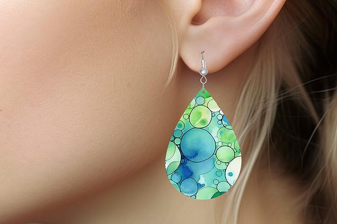 Teardrop Wood Earrings Light Weight Printed Image Dangle Jewelry, Fun and Funky Earrings