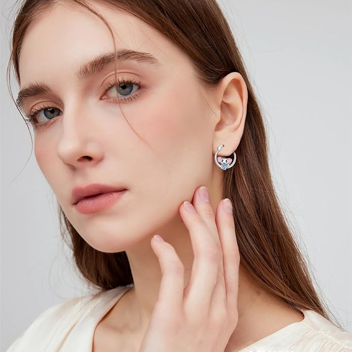 JUSTKIDSTOY Hypoallergenic Panda/Unicorn/Hummingbird/Dolphin Hoop Earrings for Women 925 Sterling Silver Animal Huggie Hoop Earrings Jewelry Gifts for Sensitive Ears