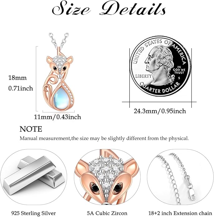 TUGHRA Christmas Gifts 925 Sterling Silver Fox Necklaces Dainty Animal Pendant Jewelry for Women Minimalist Nature-Inspired Gift for Her Boho Charm - Adjustable 18-20in Chain