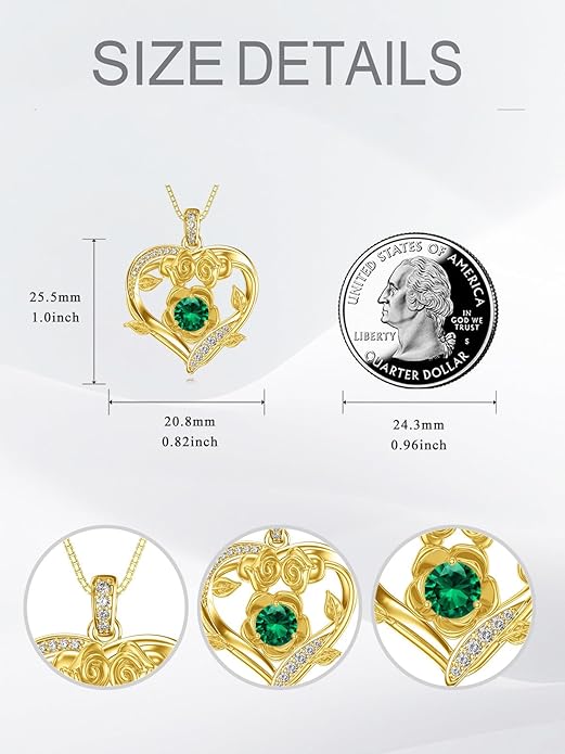Midari 18K Gold Heart Birthstone Necklace for Women Rose Pendant Birthday Jewelry Gifts for Wife Her Daughter Mom