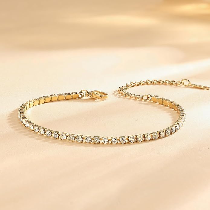 PDWZNBA 18K Gold-Plated Bracelet Set – Floral Clover, Tennis, Chunky Adjustable Twist Cuff, Classic Gold-plated Bangle Stainless Steel, Non Tarnish, Stackable Bracelet Gift for Women