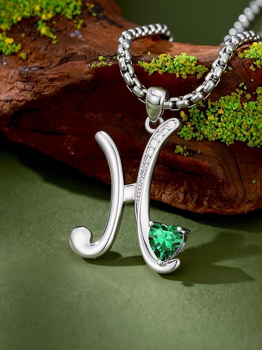 Valentines Day Gifts for Women Alphabet A to Z Initial Birthstone Pendant Necklaces for Women - 18k White Gold Plated Personalized Name Jewelry Valentine Mothers Day Birthday Gifts for Women Her Girlfriend