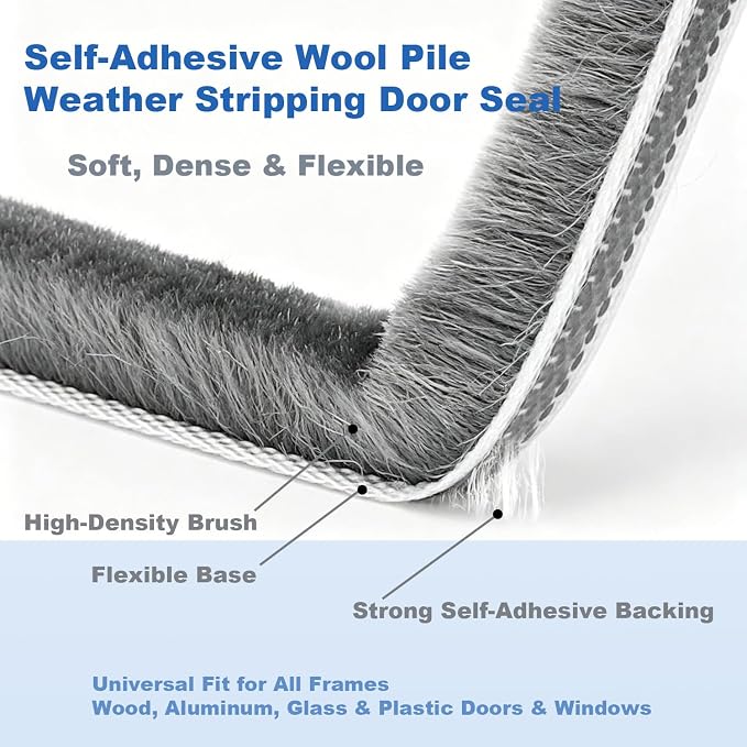 Strong Self-Adhesive Brush Weather Stripping Door Seal Strip | 0.35" Wide x - Image 3