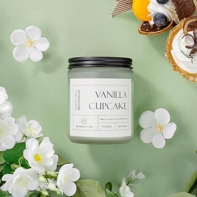 Molensun Vanilla Cupcake Scented Candle, Soy Wax 7 oz | Sweet vanilla cupcake - Image 4