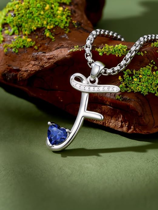 Valentines Day Gifts for Women Alphabet A to Z Initial Birthstone Pendant Necklaces for Women - 18k White Gold Plated Personalized Name Jewelry Valentine Mothers Day Birthday Gifts for Women Her Girlfriend