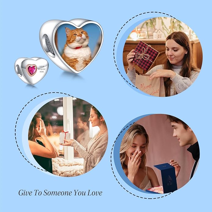 Annmors Personalized Photo Charm for Bracelet Necklaces,925 Sterling Silver Charm Love Heart Shaped Engraved Customize Picture Gift for Birthday Mother's Day Christmas,Bead Charms Jewelry for Women
