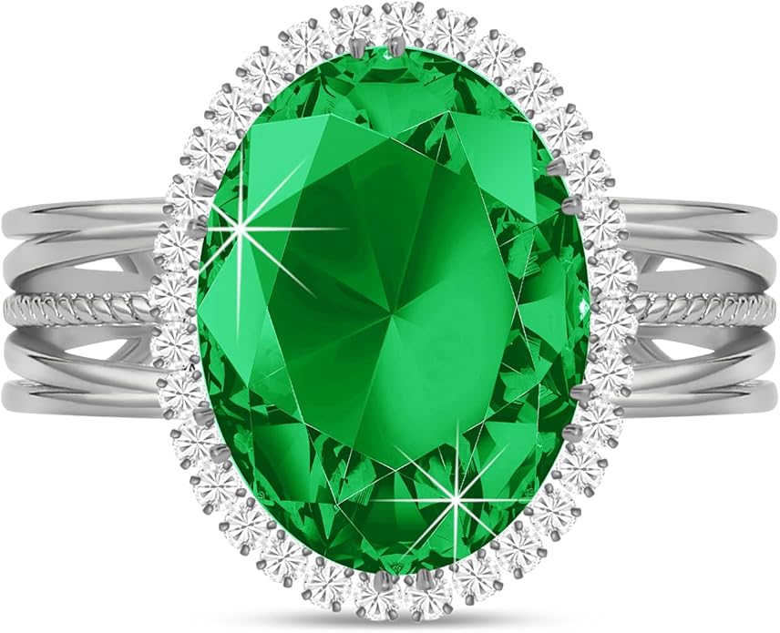 Linawe Birthstone Chunky Adjustable Rings for Women, Gold/Silver/Rose Gold Statement Rings, Imitation Diamond Fake Gemstone Crystal Cocktail Ring, Cubic Zirconia Costume Jewelry