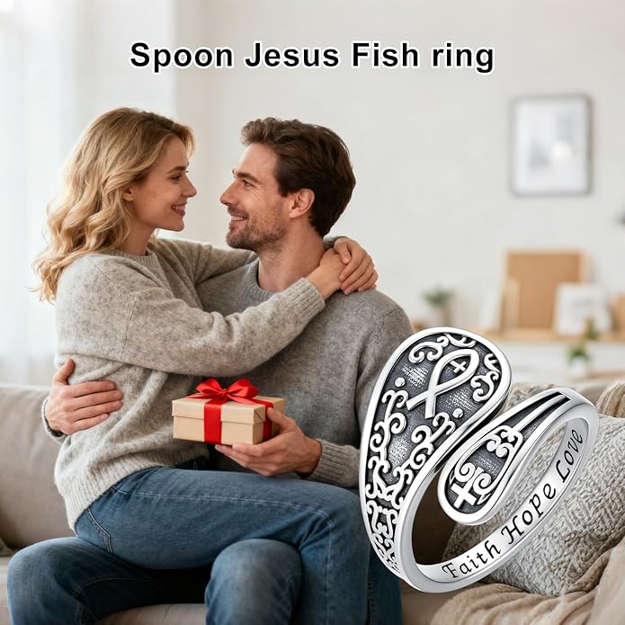 Spoon Ring for Women S925 Sterling Silver Dragonfly Ring Adjustable Thumb Rings Jesus Fish Rings Spoon Jewelry for Brithday Christmas