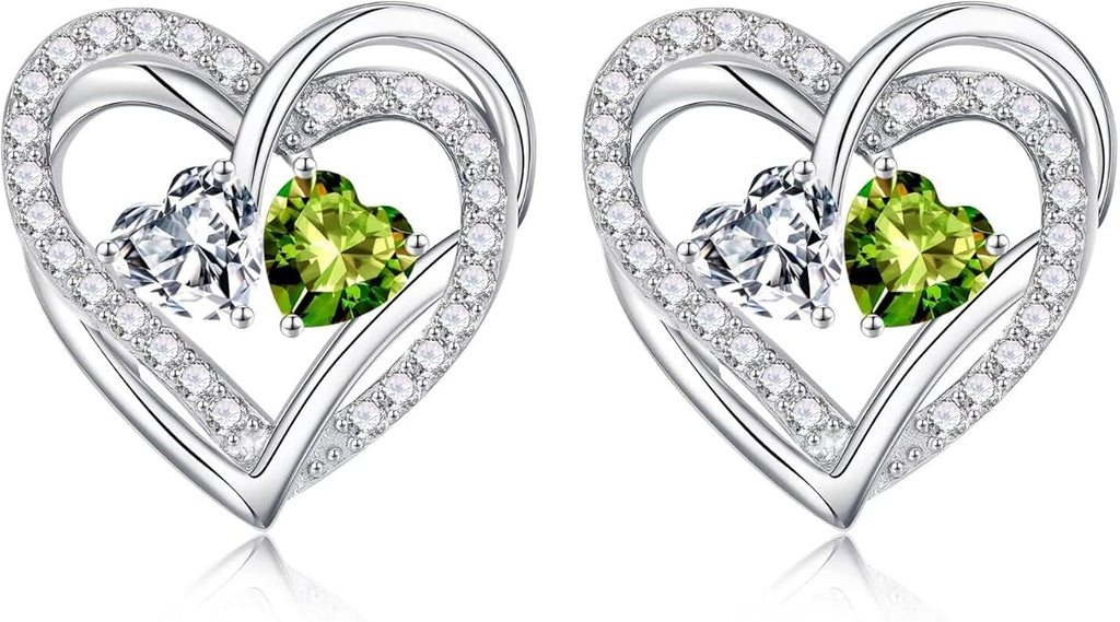 Iefil Valentines Day Gifts for Her, 925 Sterling Silver Heart Birthstone Earrings, Anniversary Birthday Gifts for Women, Birthstone Jewelry for Her Wife Girlfriend Mom