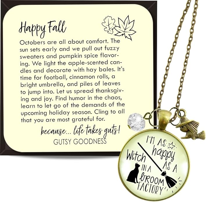 Gutsy Goodness Autumn Necklaces Fall October Theme Pumpkin Spice Halloween Thanksgiving Themed Pendant Message Jewelry