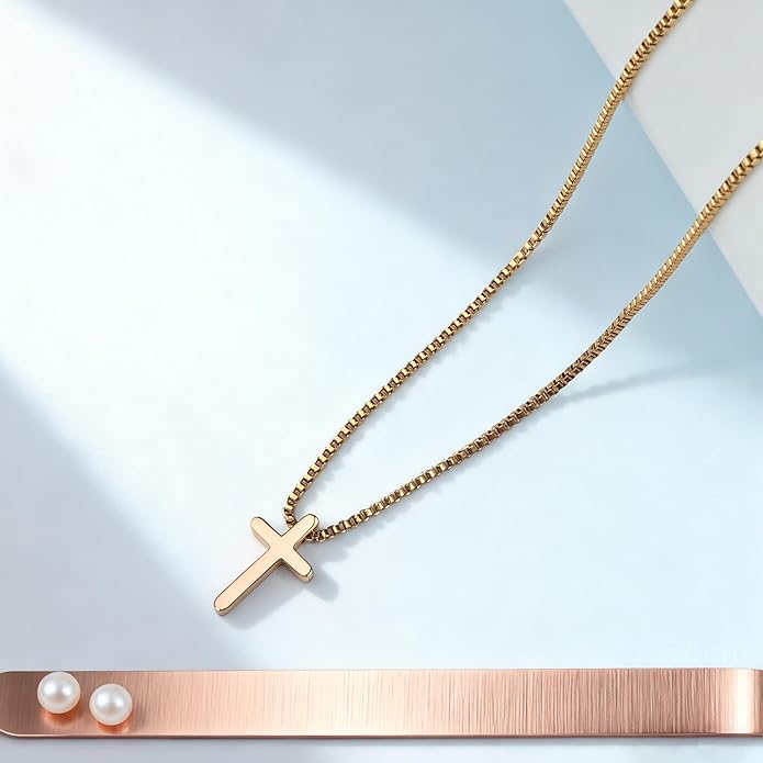 Crown Cross Necklace for Women, 14K Gold Silver Cubic Zirconia Crown Cross Necklace, Diamond Gold Silver Cross Necklaces, Dainty Cross Faith Simple Trendy Charm Jewelry Gift for Women