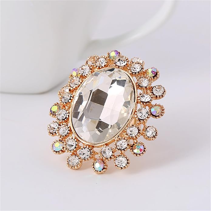 PINK TOWN Vintage Rhinestone Glass Finger Rings,Fashion Crystal Adjustable Open Wrap Knuckle Ring Boho Big Oval Stackable Rings Statement Ring Engagement Wedding Cocktail Party Rings Jewelry