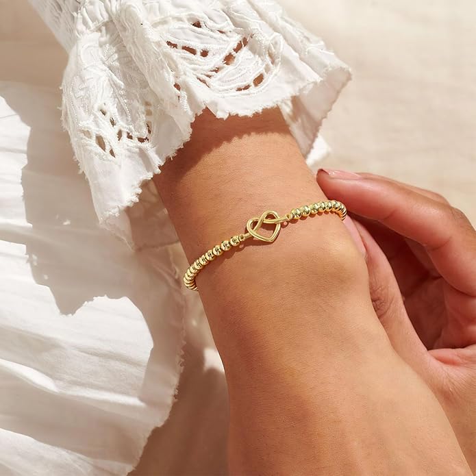 Gold Bracelets for Women 14K Gold Beaded Bracelets Stackable Bracelets for Women Gold Charm Bracelet Non Tarnish Gold Jewelry for Women Trendy