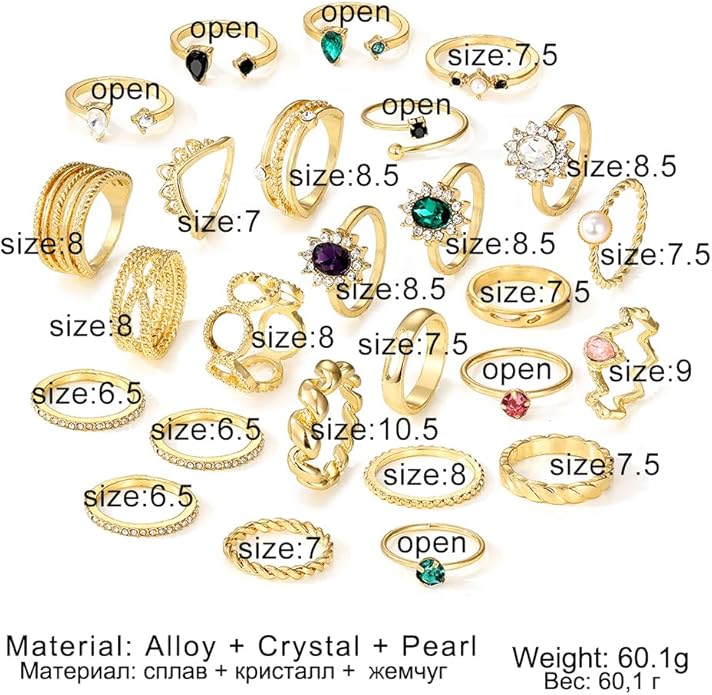 19-36 Pcs Gold Boho Knuckle Rings Set for Women, Vintage Stackable Dainty Joint Finger Gold Jewelry Set with Love Pearl and Sparkling Crystals