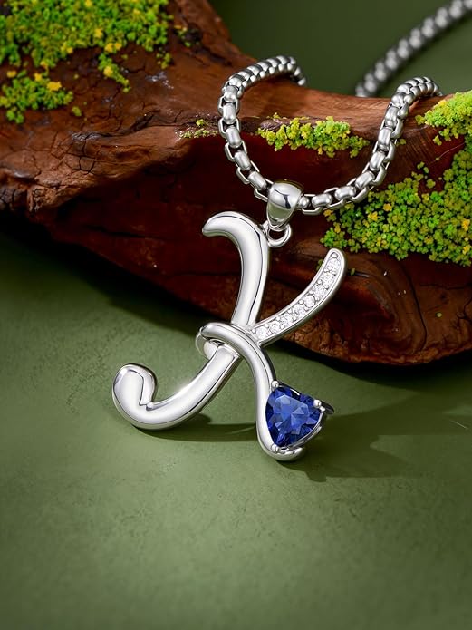 Valentines Day Gifts for Women Alphabet A to Z Initial Birthstone Pendant Necklaces for Women - 18k White Gold Plated Personalized Name Jewelry Valentine Mothers Day Birthday Gifts for Women Her Girlfriend