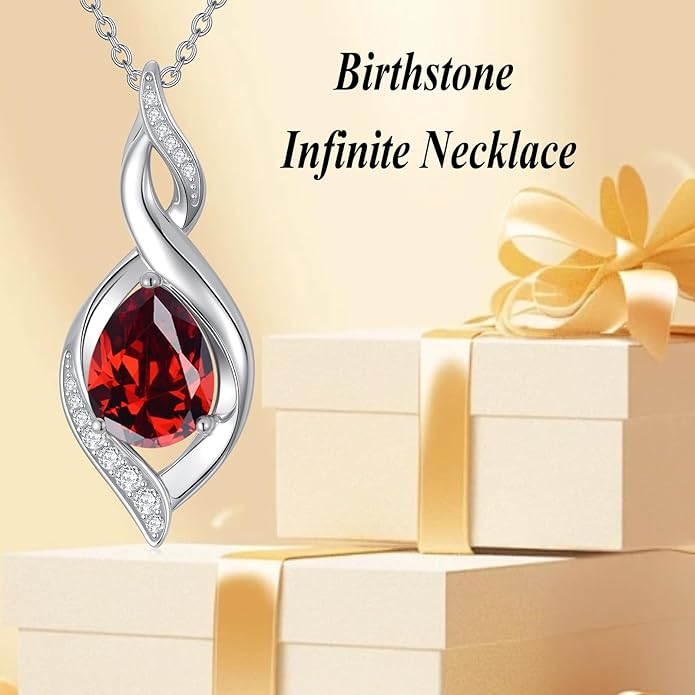 Birthstone Necklace for Women 925 Sterling Silver Infinity Love Jewelry Valentines Day Birthday Gifts for Her Mom Wife Girlfriend