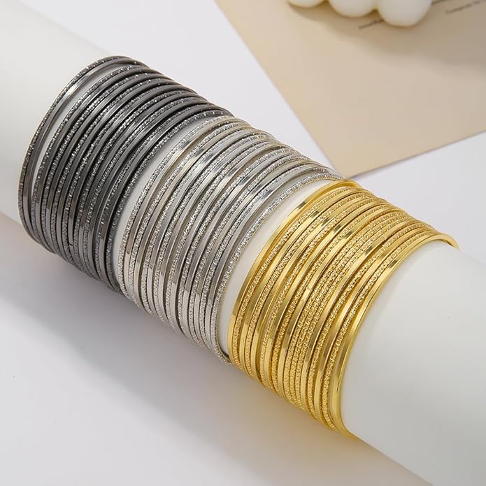 16Pcs Gold Bangle Bracelets for Women - Multi Layer Stackable Textured Bracelets Boho Jewelrys Set.