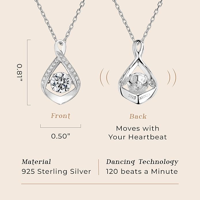 ARINZA Moissanite Necklace for Women, 1 Ct 925 Sterling Silver Dancing Diamond Pendant, 18+2 Inch Chain, Valentine’s Day Christmas Gift for Her, Wife, Mom, Anniversary, Birthday