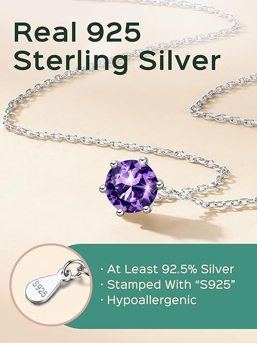 ChicSilver 925 Sterling Silver 12 Months Sparkling Round Cut Created Birthstone Pendant Necklace, 16 Inch Rolo Chain