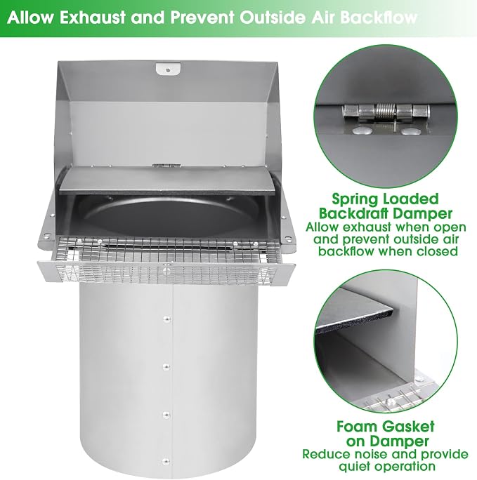 4 Inch Dryer Vent Cover Outside Hooded Wall Vent - Image 4